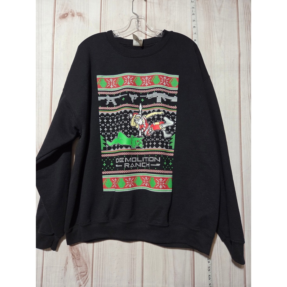Demolition Ranch Ugly Christmas Crew Sweatshirt Black Holiday Sweater Men's XL